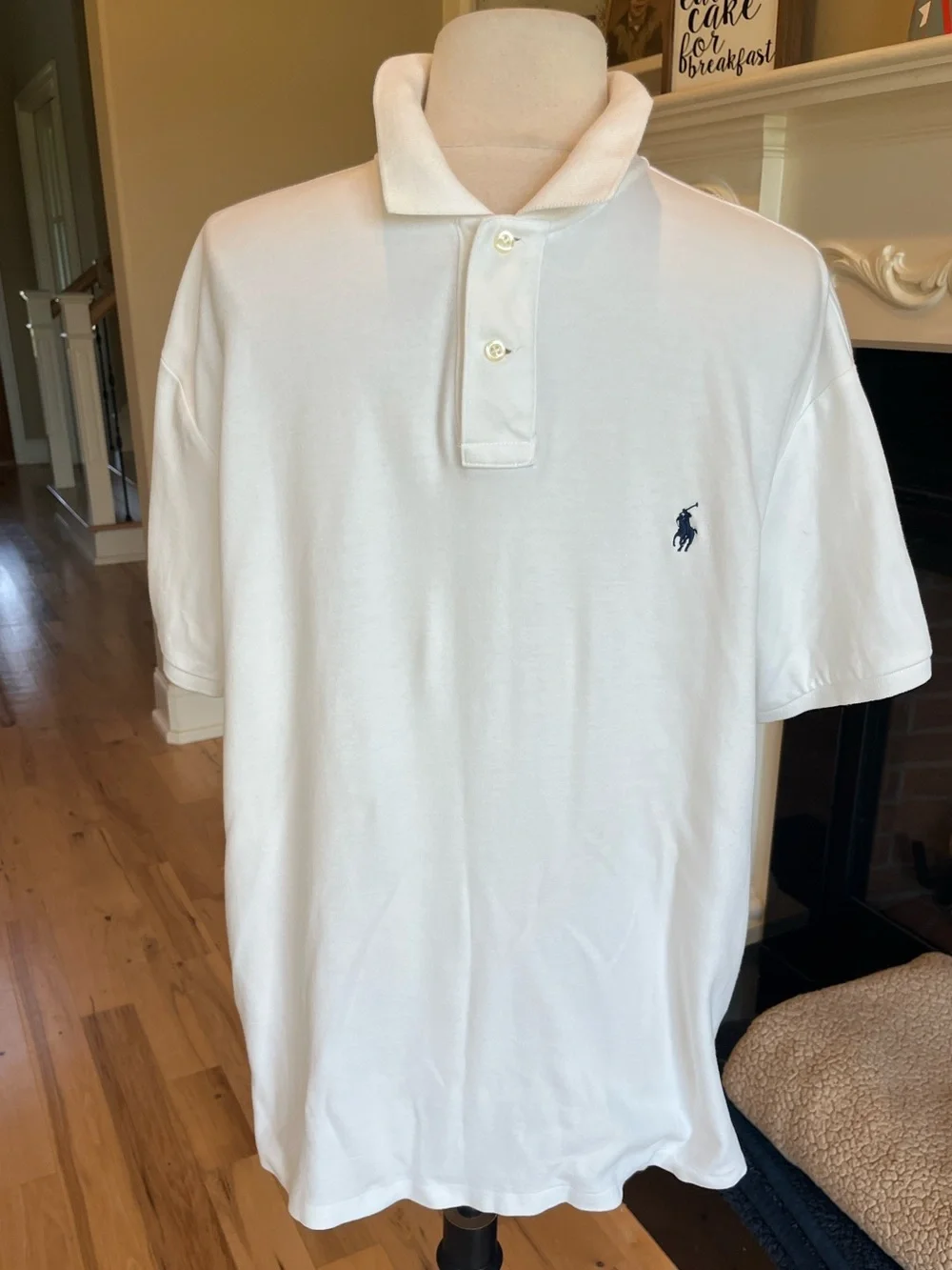Ralph Lauren White Polo with Navy Pony Embroidery